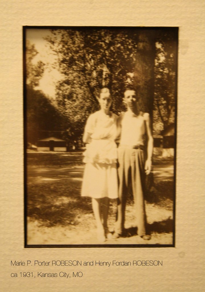 Sepia photograph of Marie P. Porter Robeson and Henry Fordan Robeson standing together under trees, circa 1931, Kansas City